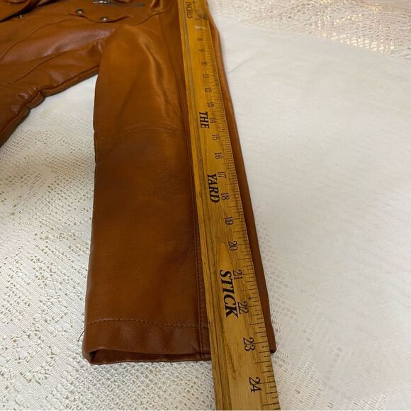 REHBRAUN Jacket Germany Faux Leather Vegan Snap Zip Petite Womens M PM Brown - Picture 6 of 14